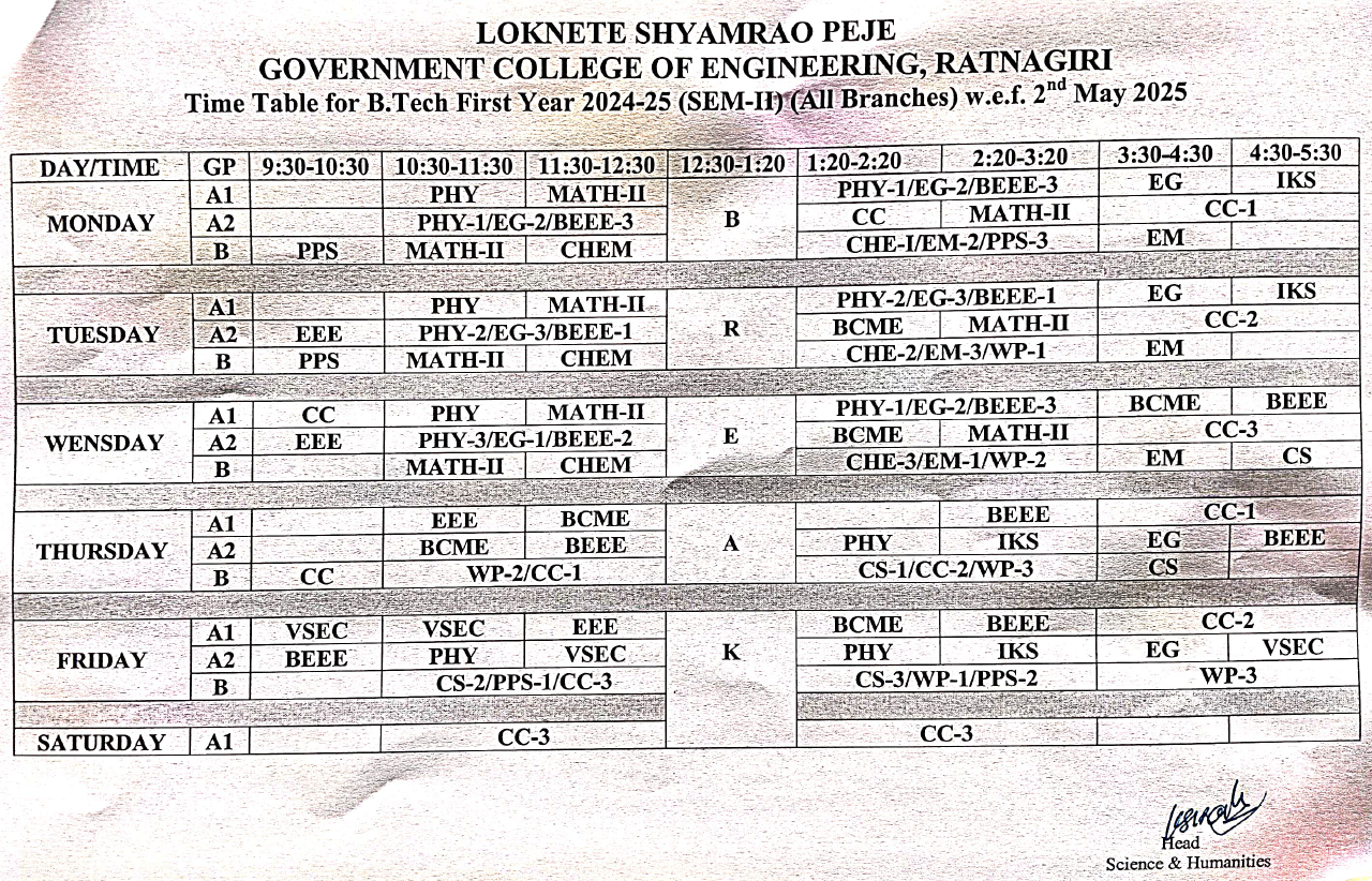 time table